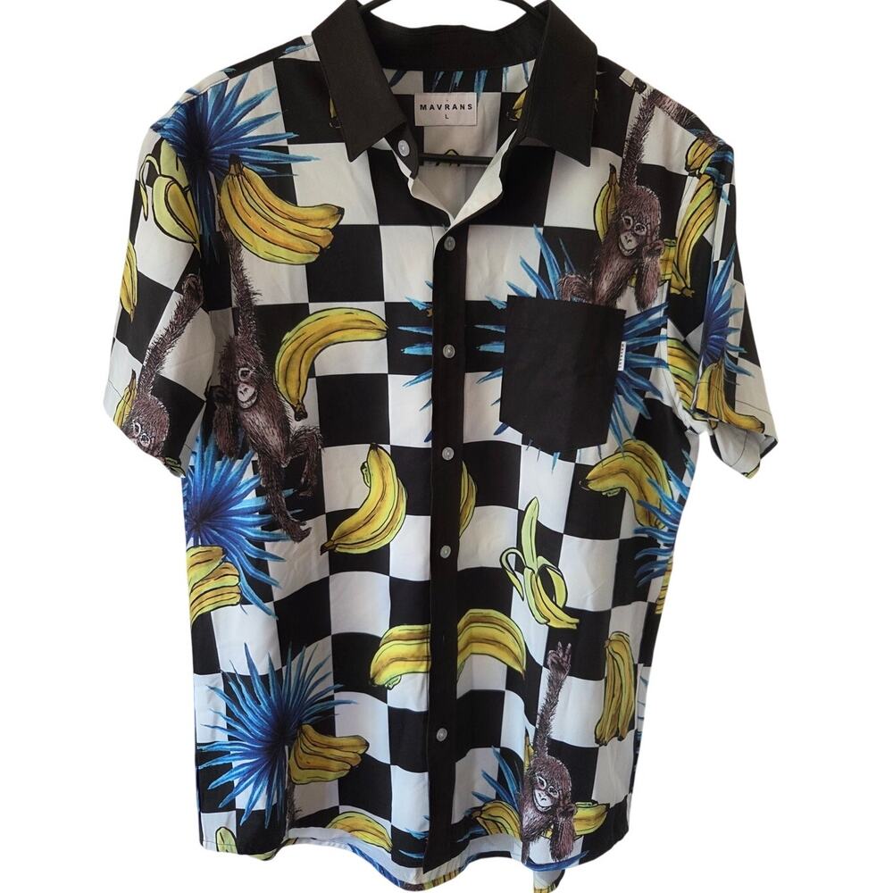 Mavrans Large Monkey Banana Tropical Button up Shirt Checkered Vans